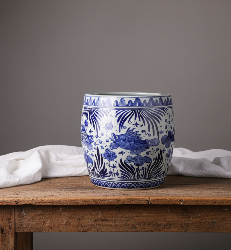 Blomsterpotte - Chinoiserie-motive med Fisker