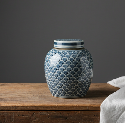 Tea Jar - Blått Bølge Mønster