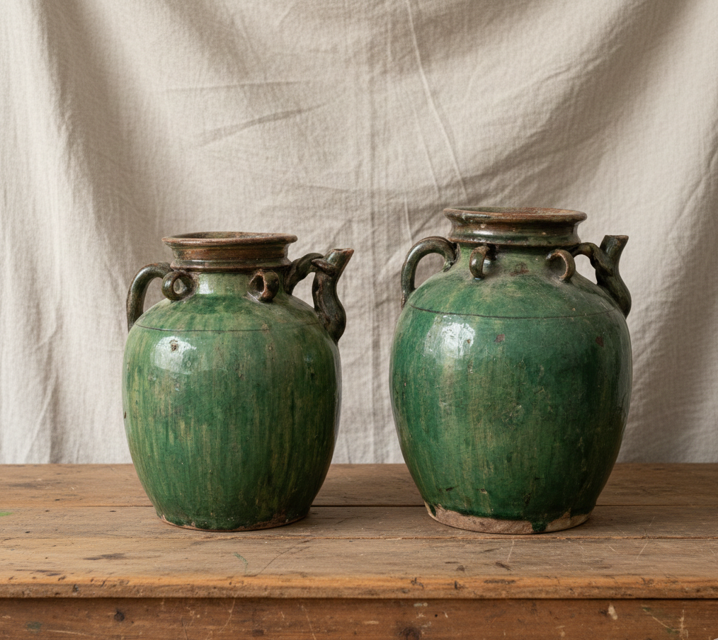 Rustikk celadon grønn krukke