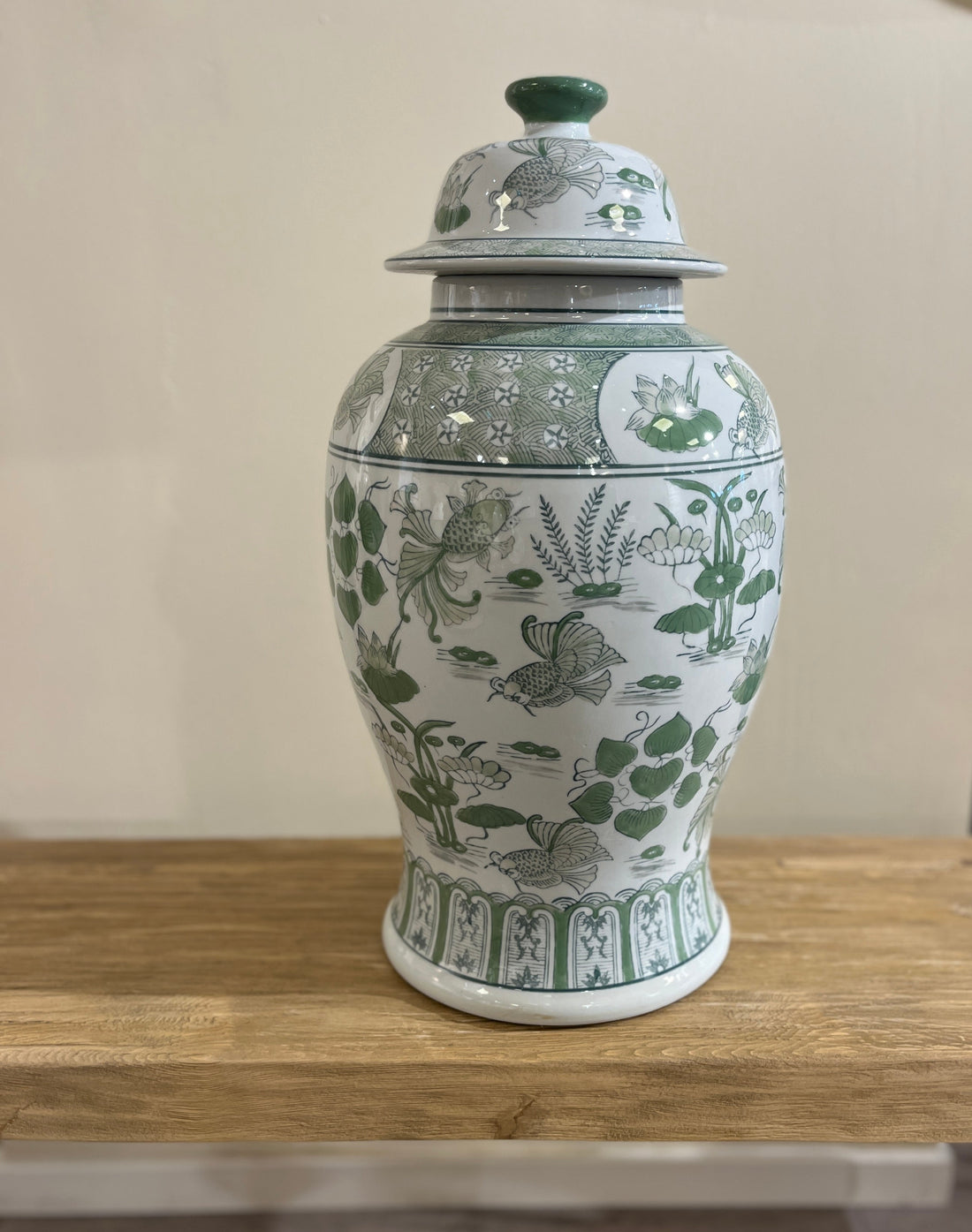 Ginger Jar med grønt botanisk mønster