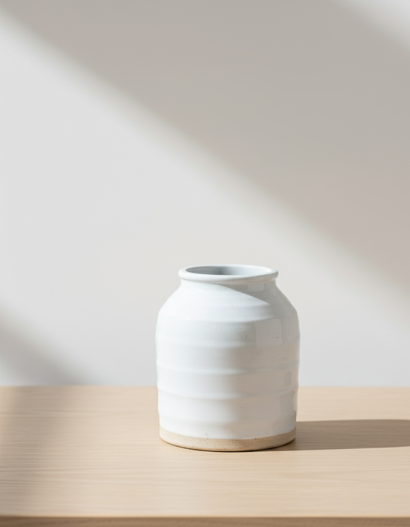 Vase - Rustikk Hvit med natur farget bunn